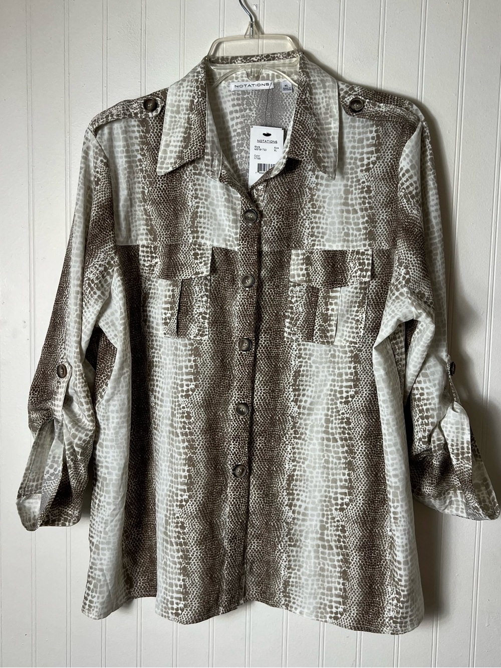 Notations Button Down Reptile Print Long Sleeve Blouse Size XL